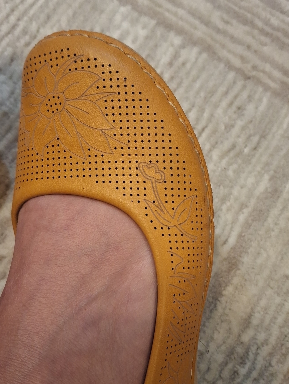 Women’s Casual Perforated Floral Ballet Flat - Mustard A Few Nicks / Scraches